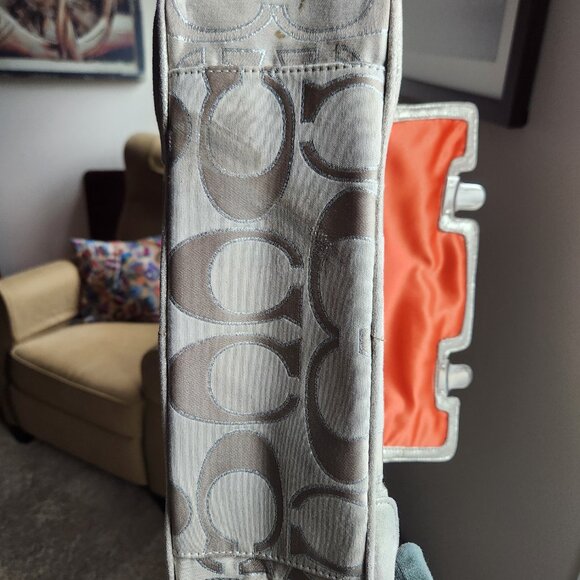 Coach Poppy Signature Sateen Metalic Pushlock Satchel Light Khaki - Picture 6 of 6